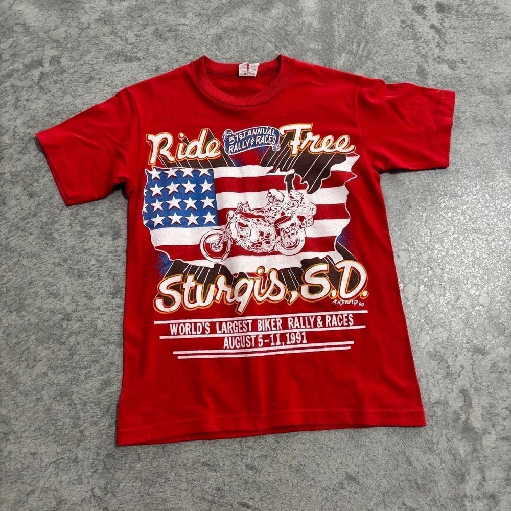 Vintage Sturgis Youth Large 51st Annual Ride Free Velva Sheen Vintage Tee